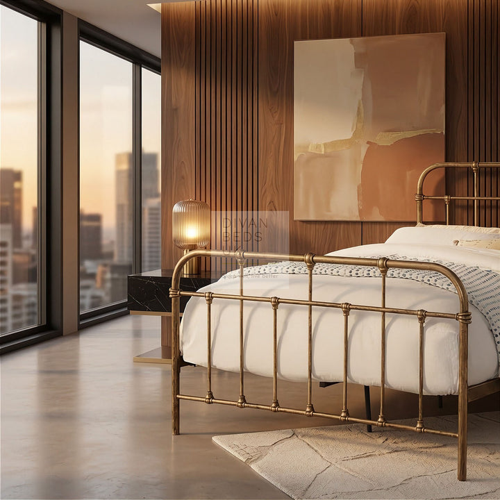 Bellamy Antique Brass Metal Hospital Style Bed Frame