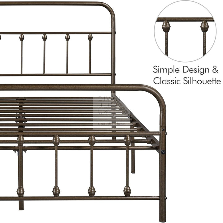 Victorian Antique Bronze Metal Hospital Vintage Style Bed with Drawer Options