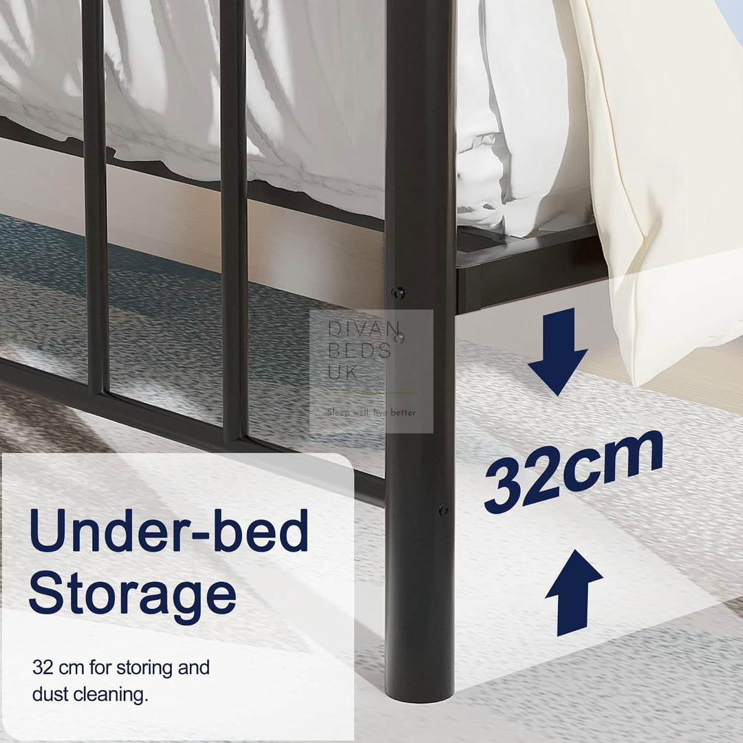 Trapani Black Metal Bed Frame & Optional Drawers