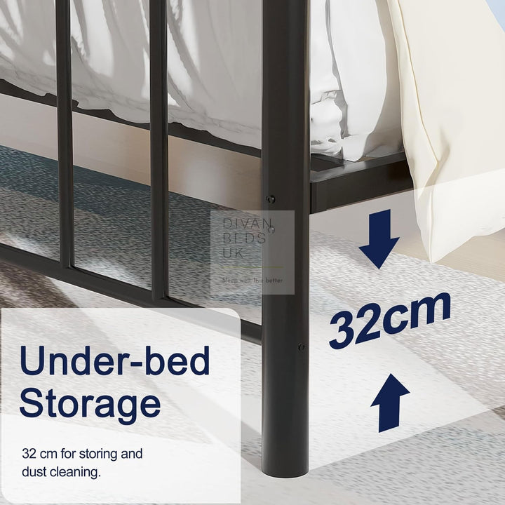Trapani Black Metal Bed Frame & Optional Drawers