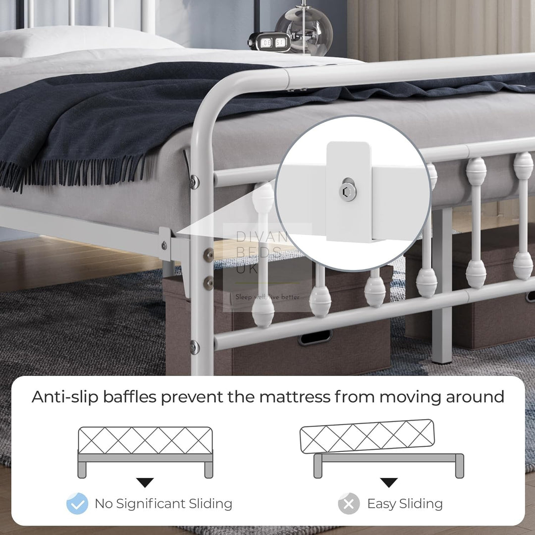 Victorian White Metal Hospital Vintage Style Bed Frame