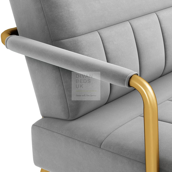 Parisa Grey Velvet Velour 2 Seater Sofa with Gold Metal Legs