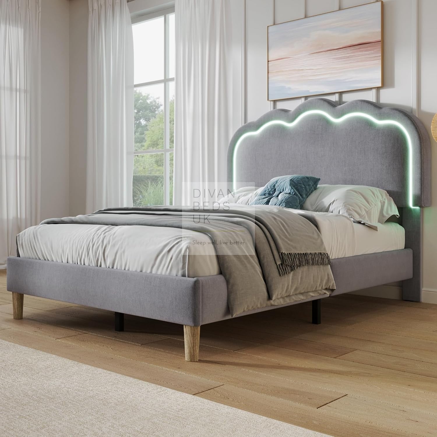 Cloudy Grey Smart LED Kids Bed 3ft Single with Adjustable Headboard ...
