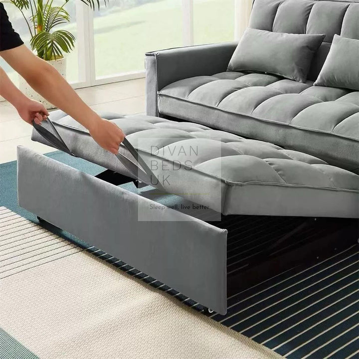 Bolzano Grey Plush Velvet 2 in 1 Convertible 2 Seater Daybed Sofa Bed Couch