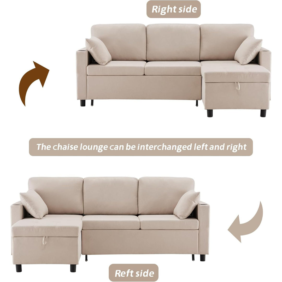 Downtown Beige Linen 4 Seater Ottoman Storage Corner Sofa Bed with Trundle