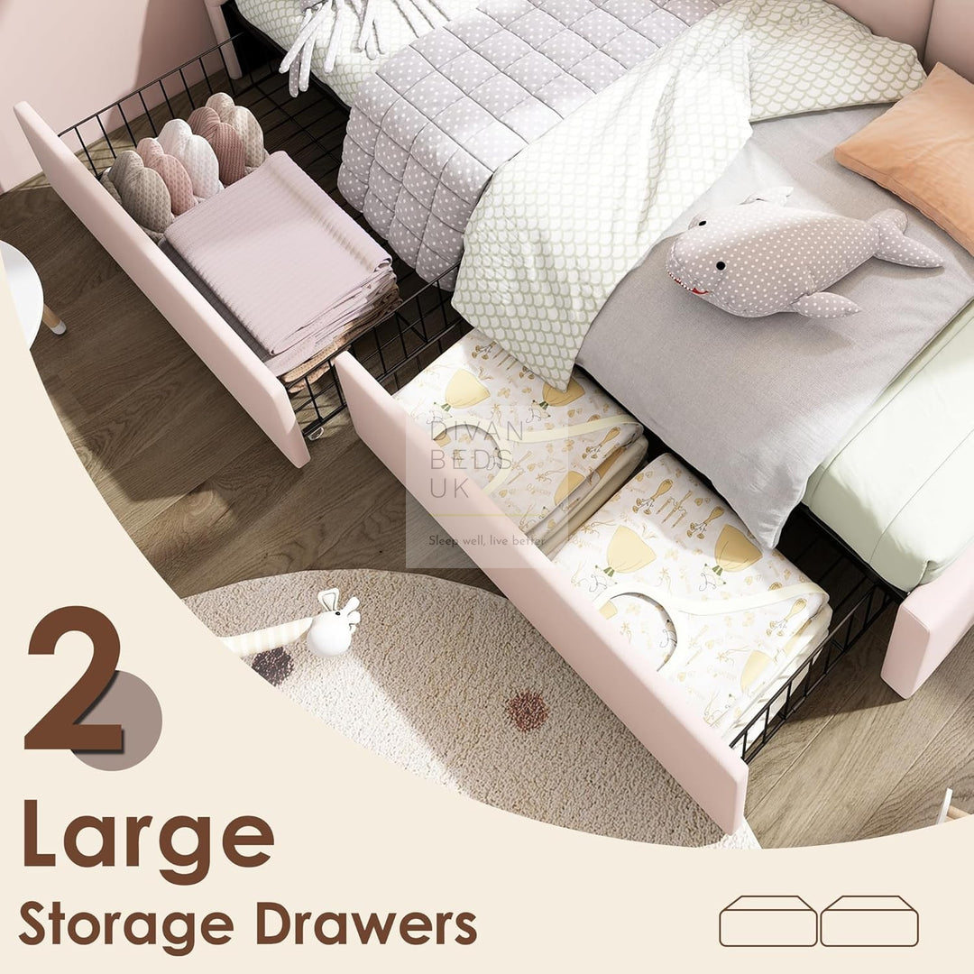 Novara Pink Plush Velvet 2 Drawer Corner 2 Seater Daybed Sofa Bed Couch