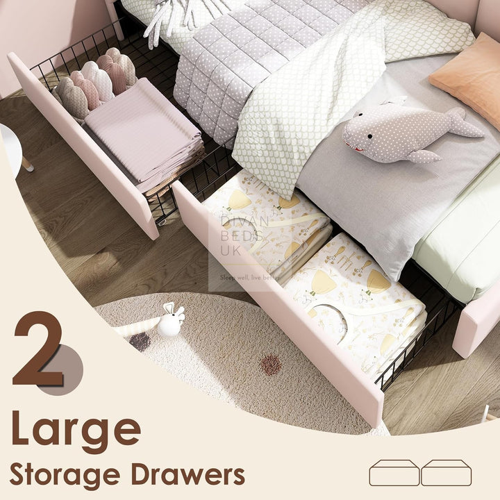 Novara Pink Plush Velvet 2 Drawer Corner 2 Seater Daybed Sofa Bed Couch