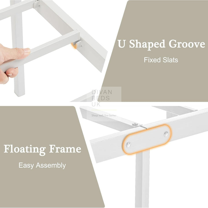 Trapani White Metal Bed Frame & Optional Drawers