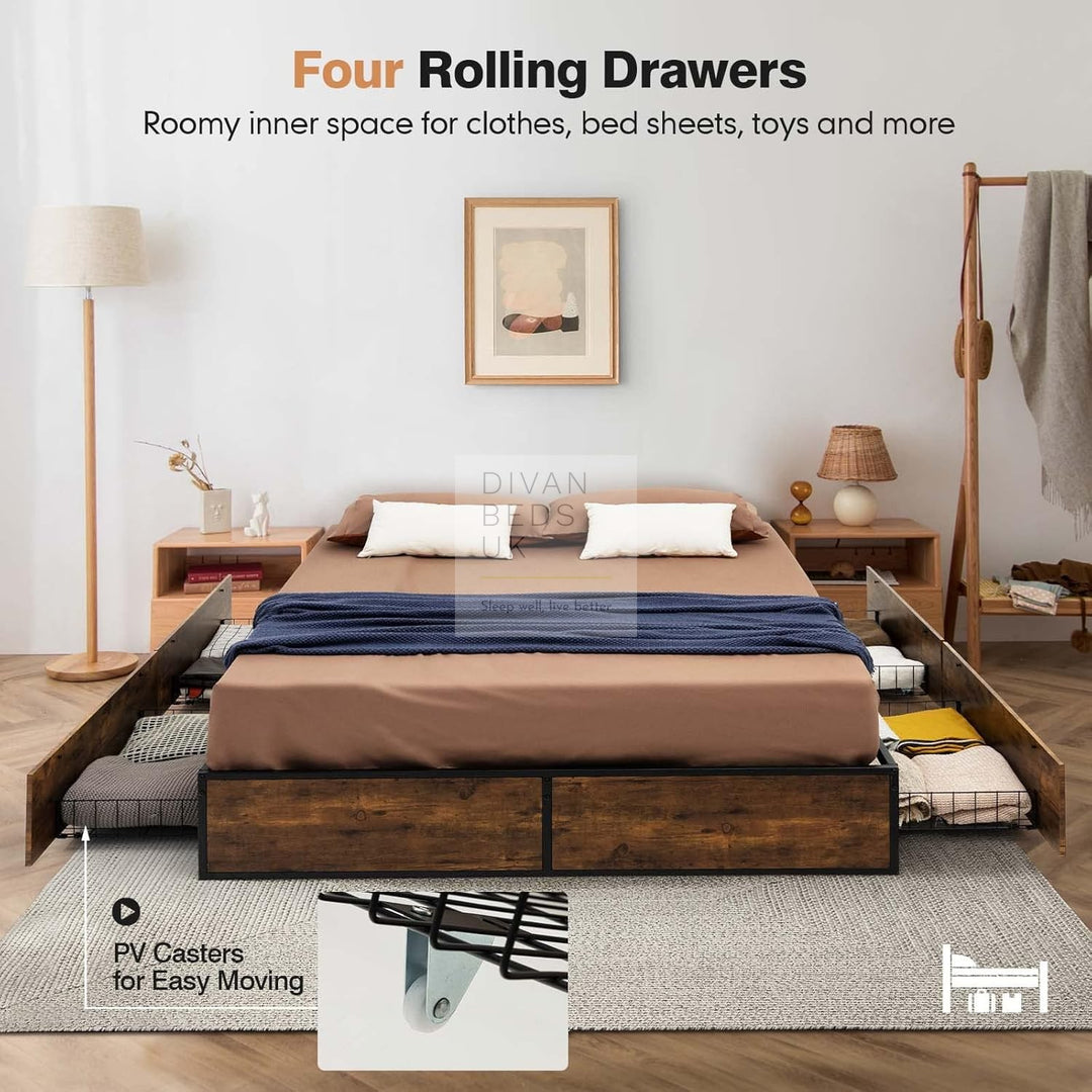 Blevins Heavy Duty 4 Drawer Storage Metal Divan Hybrid Bed Frame