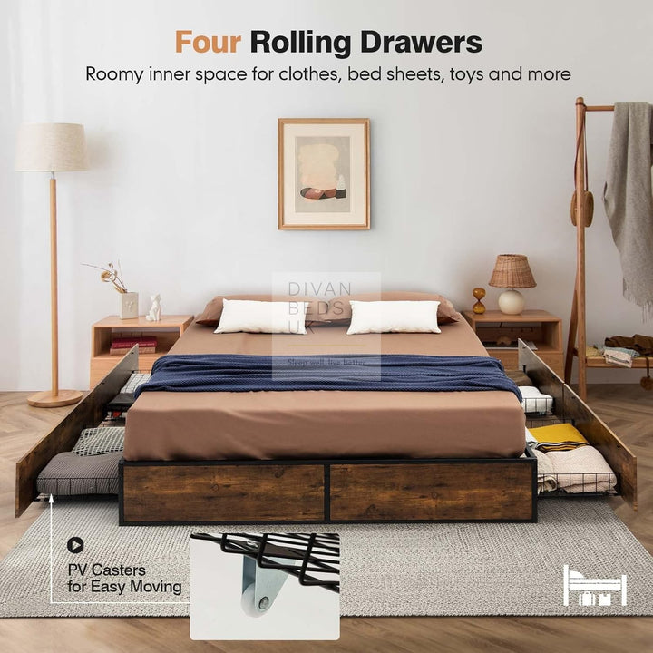Blevins Heavy Duty 4 Drawer Storage Metal Divan Hybrid Bed Frame