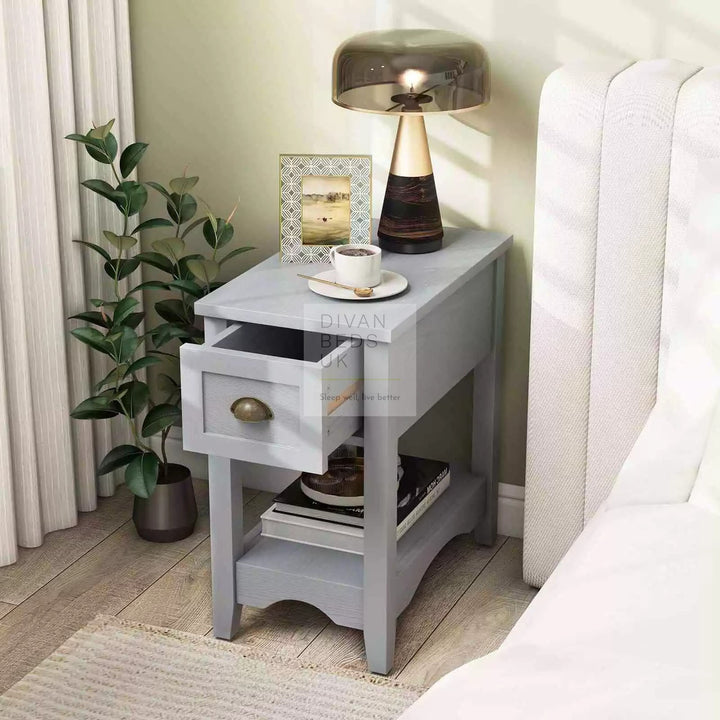 Reginald Grey 1 Drawer Compact Bedside Table with Shelf