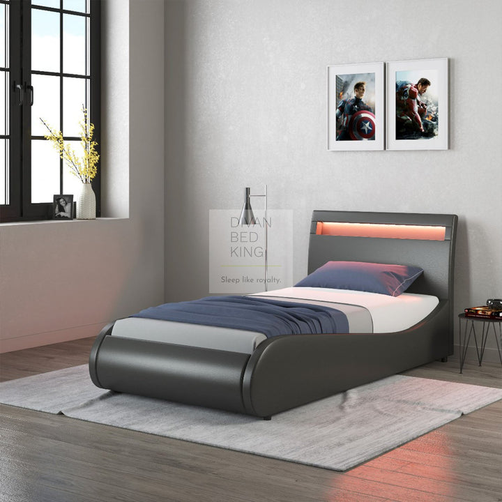 Volo High Headboard LED Italian Modern Black Leather Bed