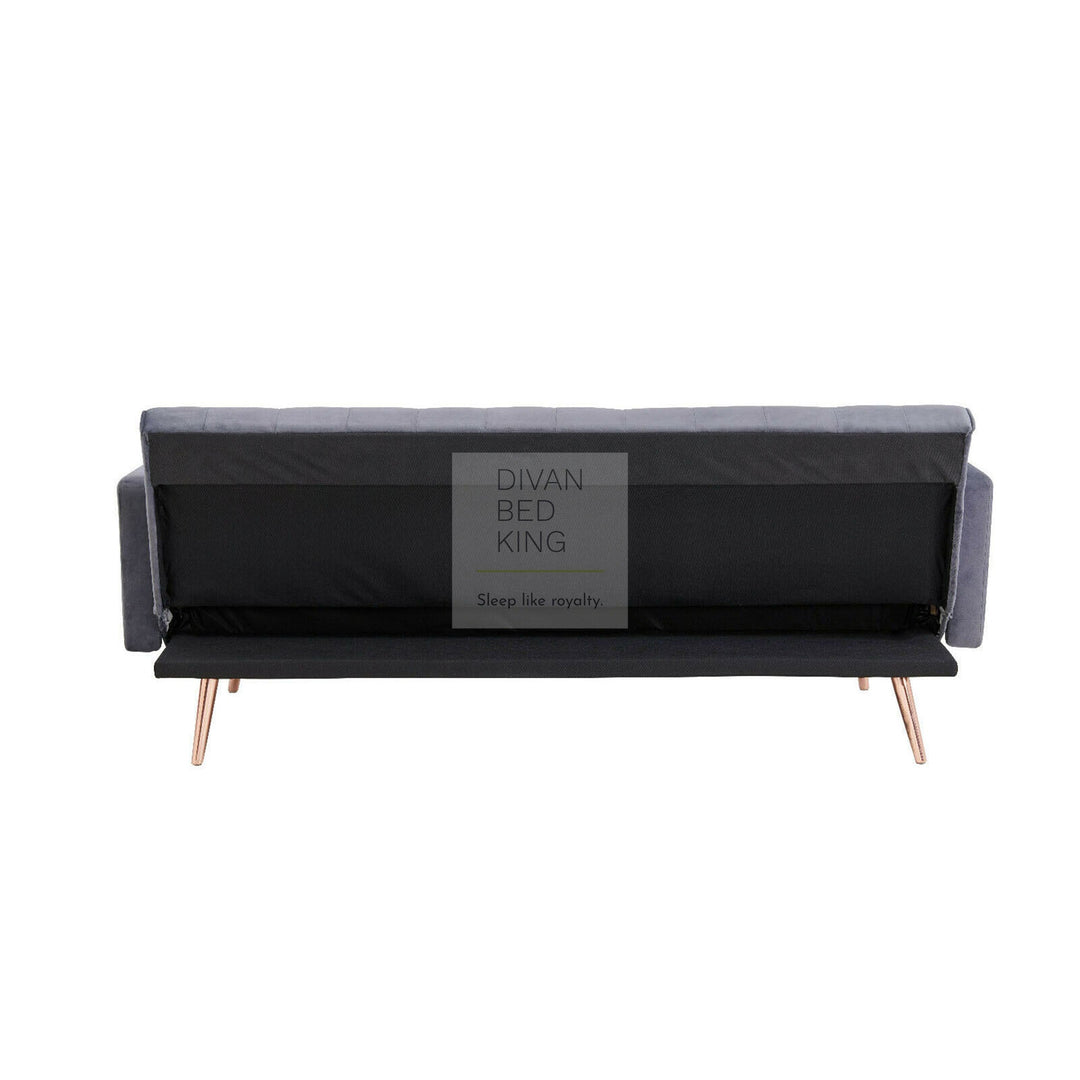 Solera Grey Plush Velvet Sofa Bed with Rose Gold Legs