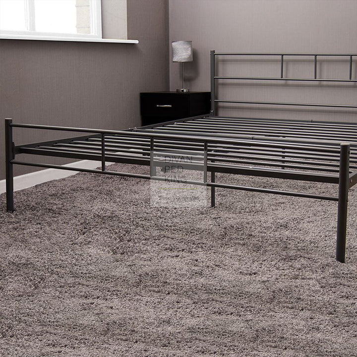 Dravos Grey Metal Bed Frame With Drawer Options