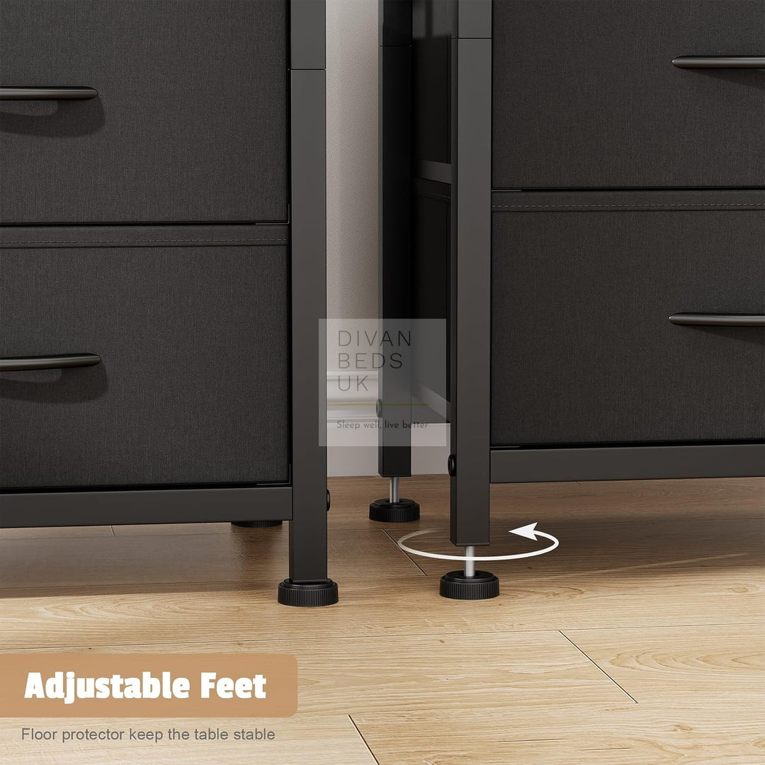 Henry 2 Drawer Black Wood and Metal Smart Bedside Table with Shelf