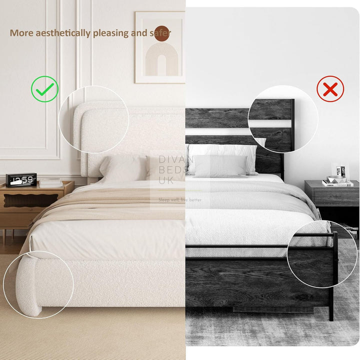Teddy Luxury Soft Boucle Fur Beige Curved Bed Frame