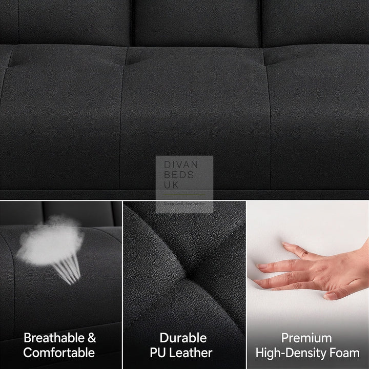 Francesca Black Cotton Sofa Bed with Cup Holders