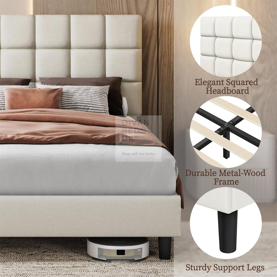 Armando Beige Linen Fabric Upholstered Bed with Adjustable Headboard