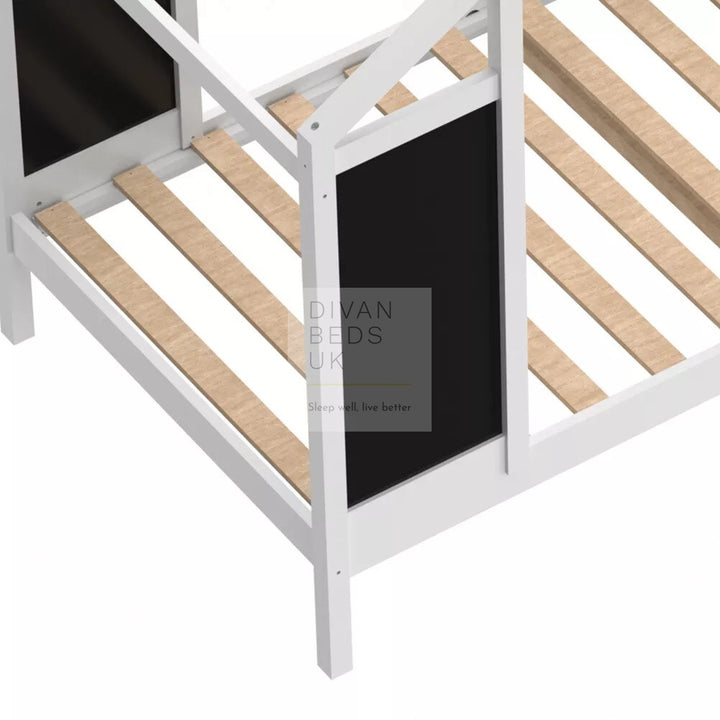 Pamina White Treehouse 3ft Single Bed Wooden with Blackboard & Canopy Kids Sleeper Pine House Low Childs