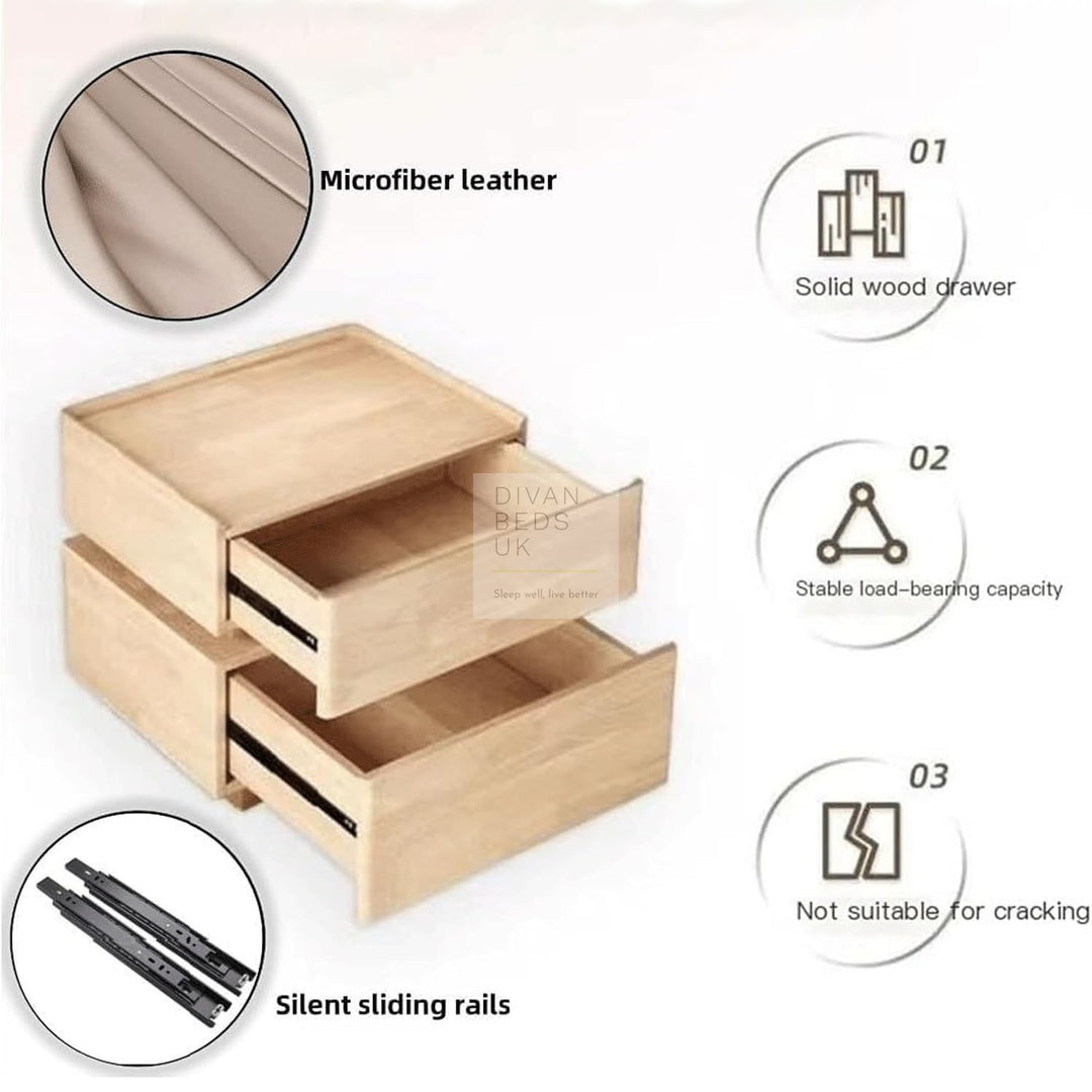 Lozano Khaki 2 Drawer Smart Bedside Table with Wireless Charging, LED and Password Protected Storage (Pre-Assembled)