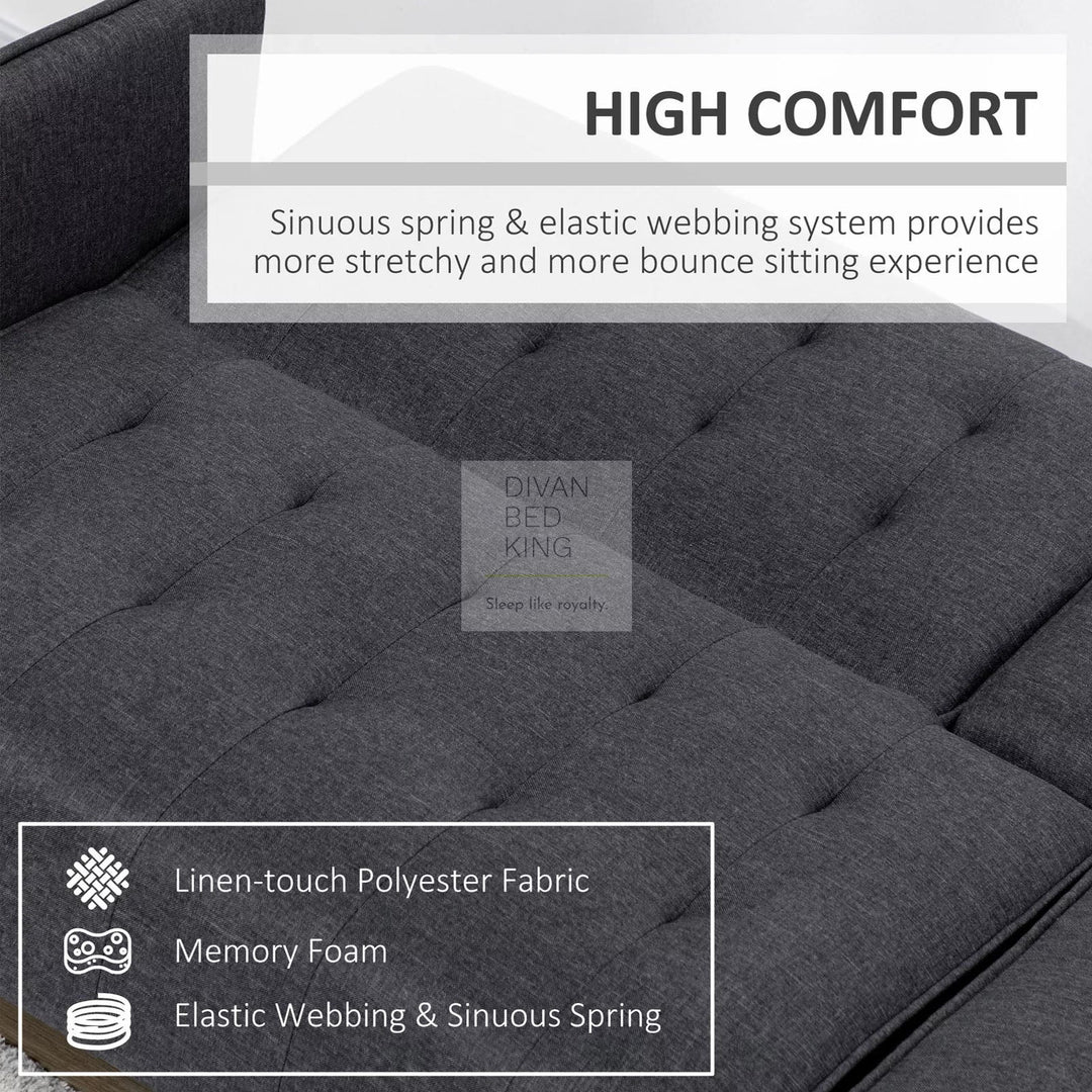 Volkan Charcoal Grey Linen 3 Seater Sofa Bed with Foldable Armrest and Cup Holders