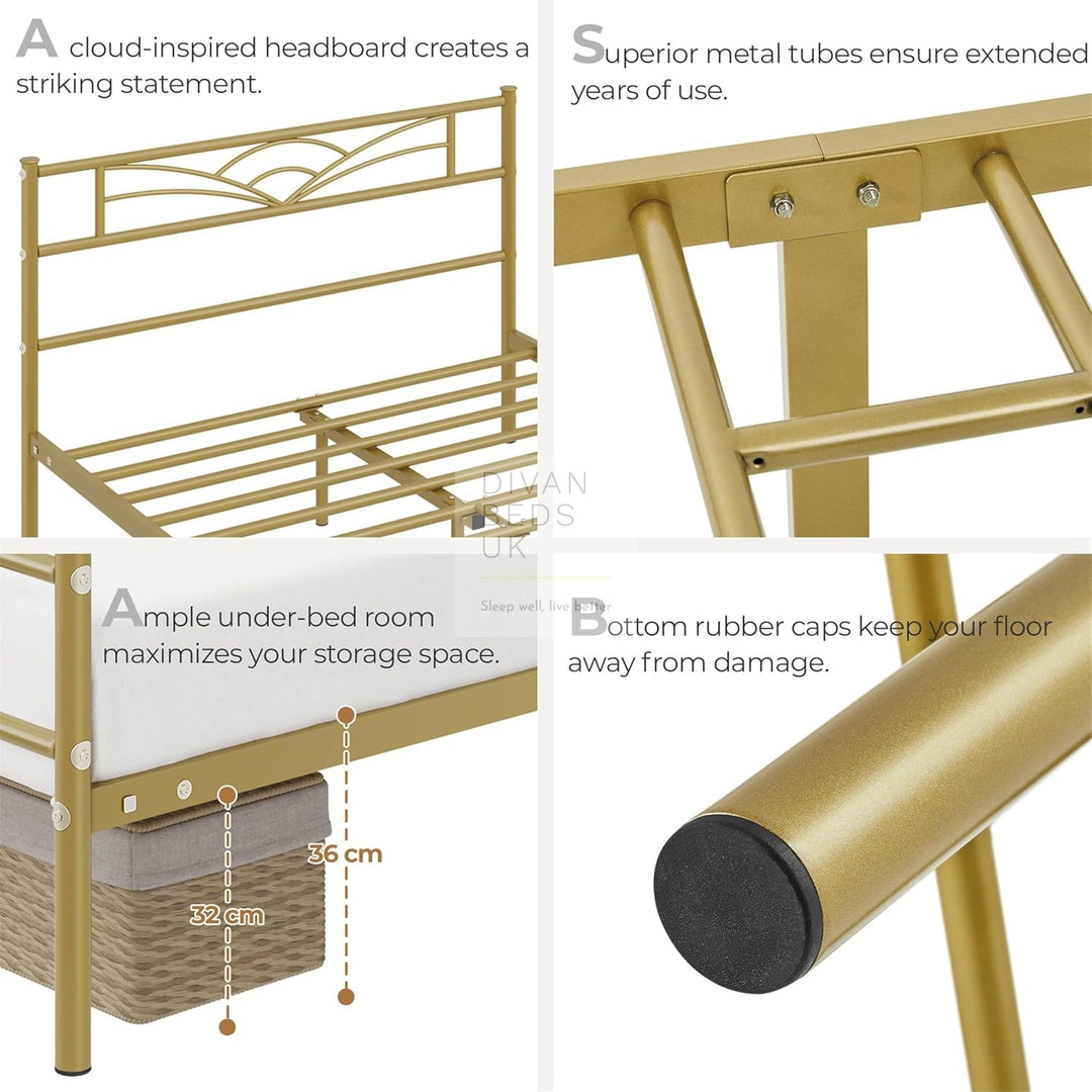 Georgia Kids 3ft Single Gold Metal Bed Frame