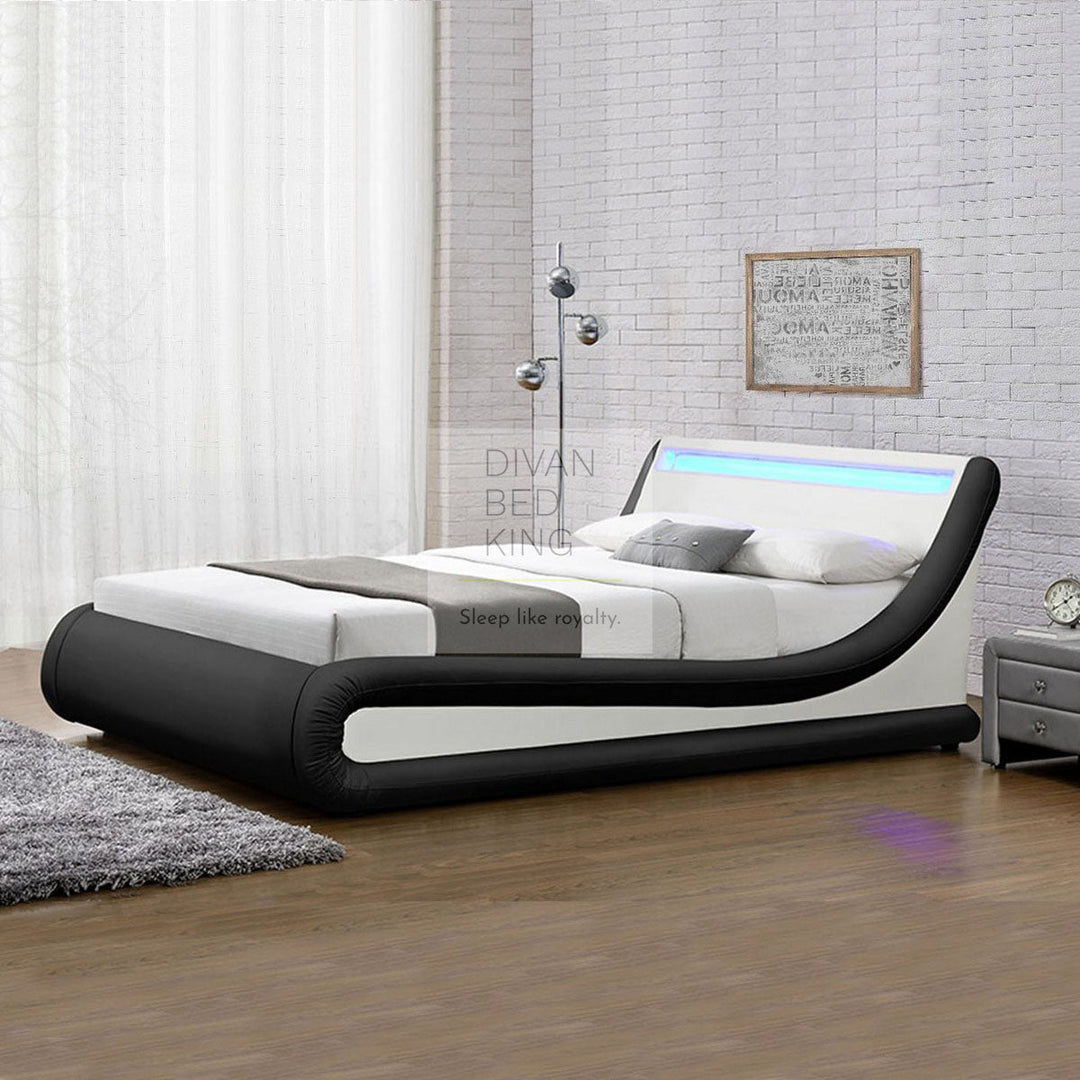 Volo LED Modern White Leather Ottoman Storage Bed