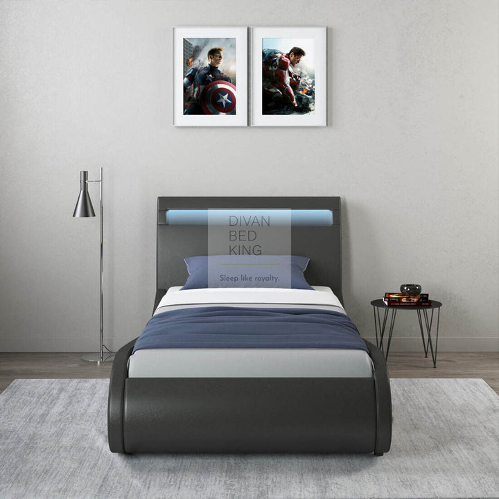 Volo High Headboard LED Italian Modern Black Leather Bed