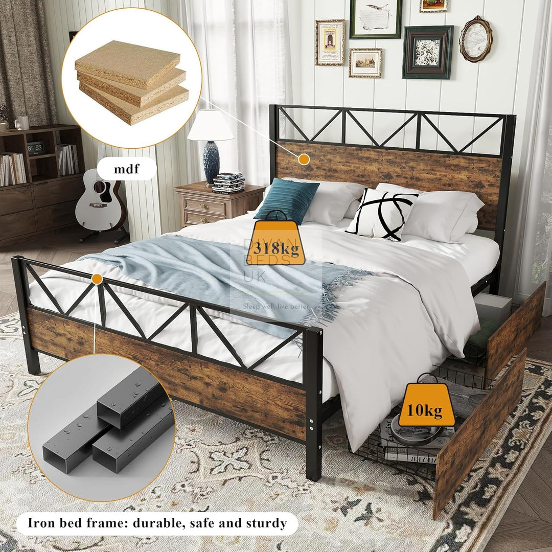 Andria Metal Bed Frame with 2 Drawer Storage Included