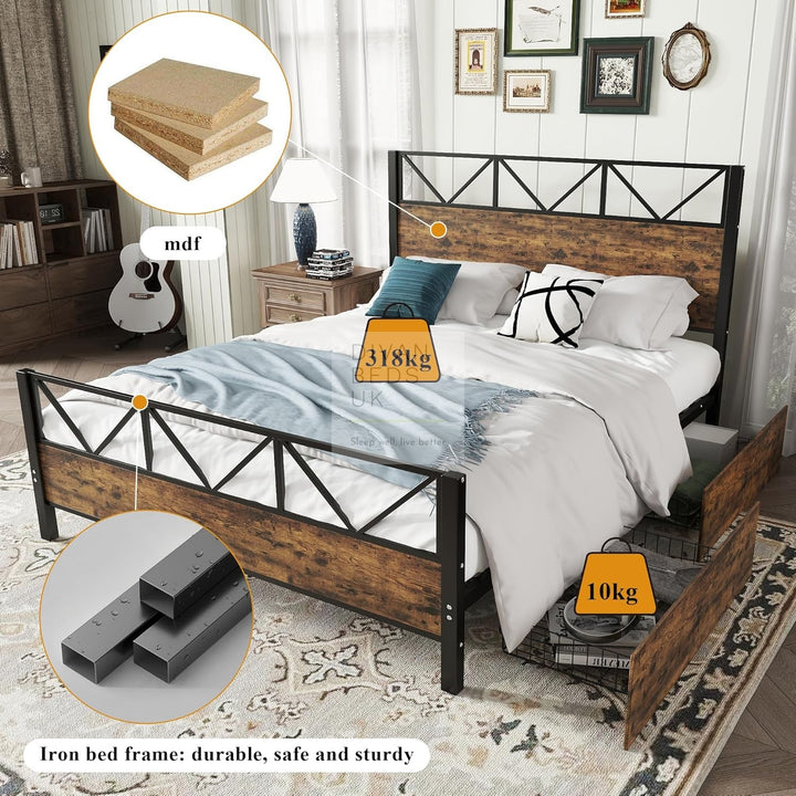 Andria Metal Bed Frame with 2 Drawer Storage Included