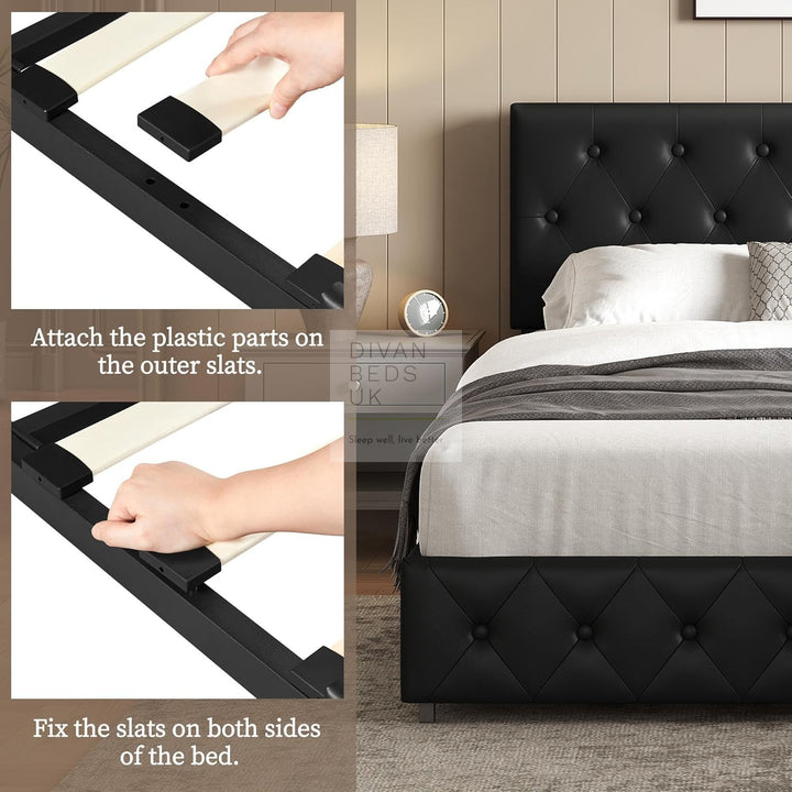 Emma Black Leather 2 Drawer Buttoned Bed Frame