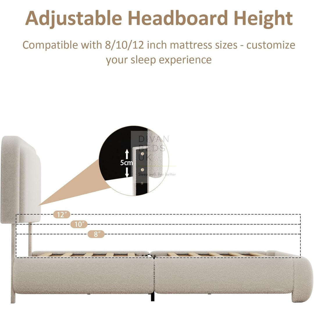 Teddy Luxury Soft Boucle Fur Beige Curved Bed Frame