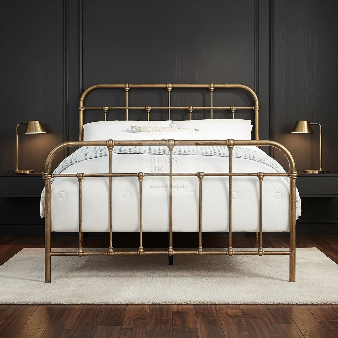 Bellamy Antique Brass Metal Hospital Style Bed Frame