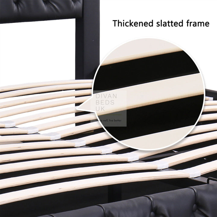 Santiago LED Black Leather Ottoman Storage Bed