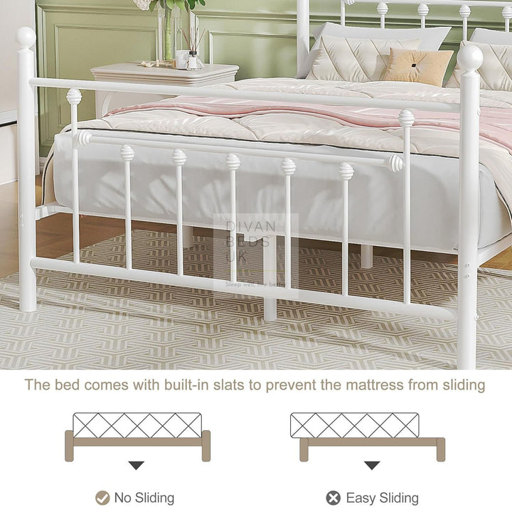 Trapani White Metal Bed Frame & Optional Drawers