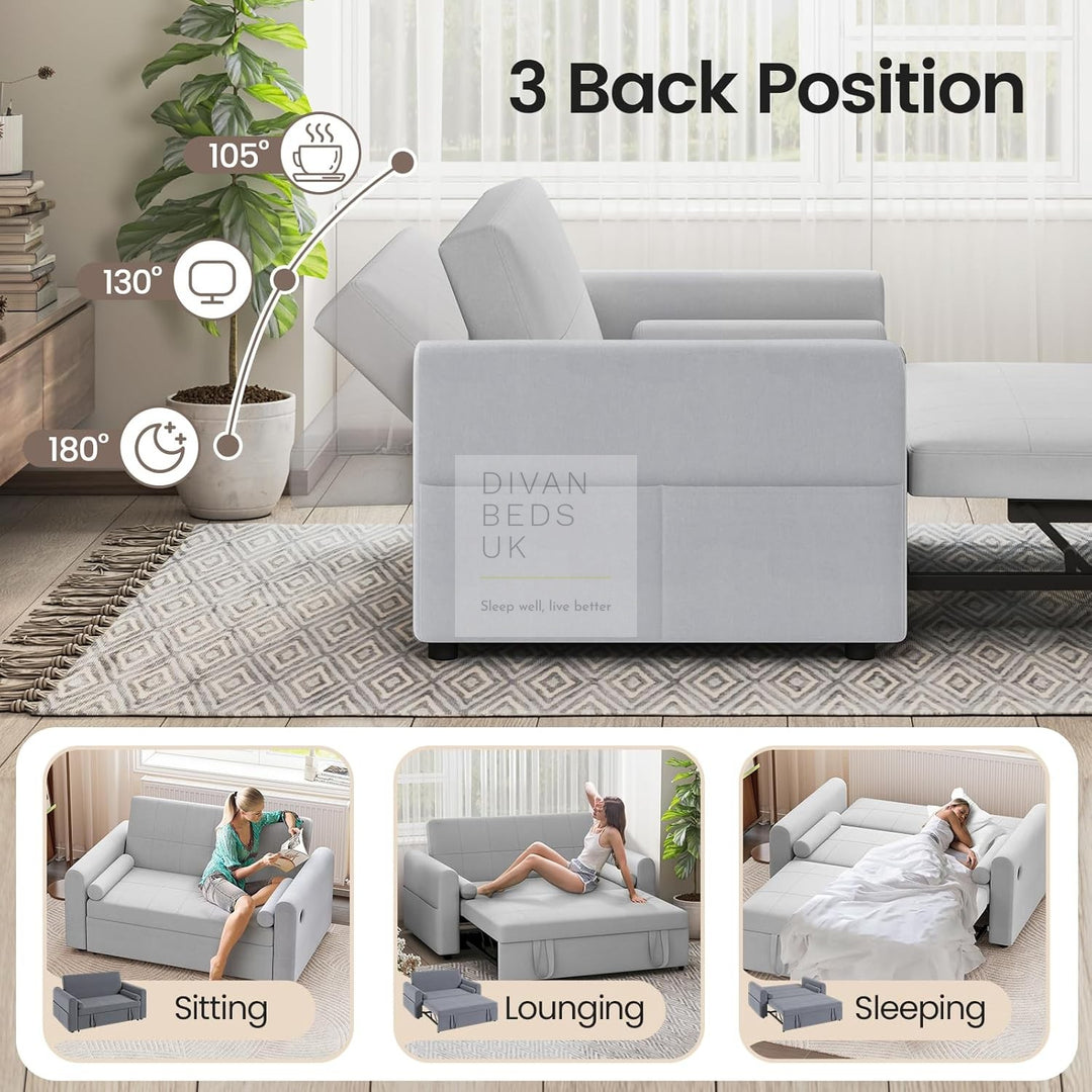 Kimora Grey Linen Smart Daybed Sofa Bed with USB & Type C Charging and Matching Pillows