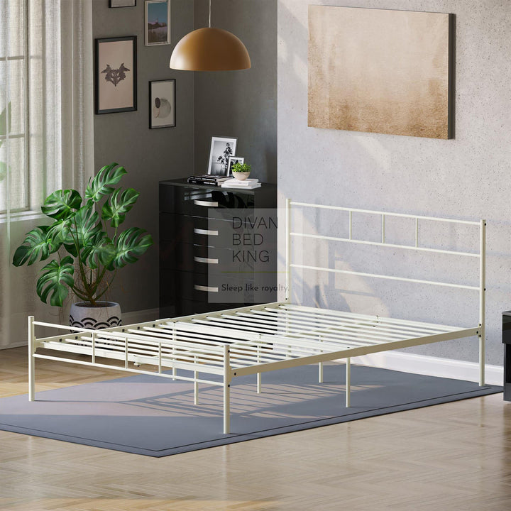 Mathias White Steel Metal Bed Frame with Drawer Options