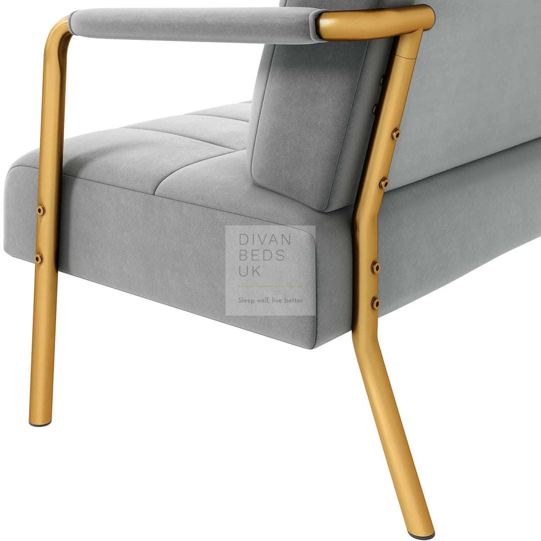 Parisa Grey Velvet Velour 2 Seater Sofa with Gold Metal Legs