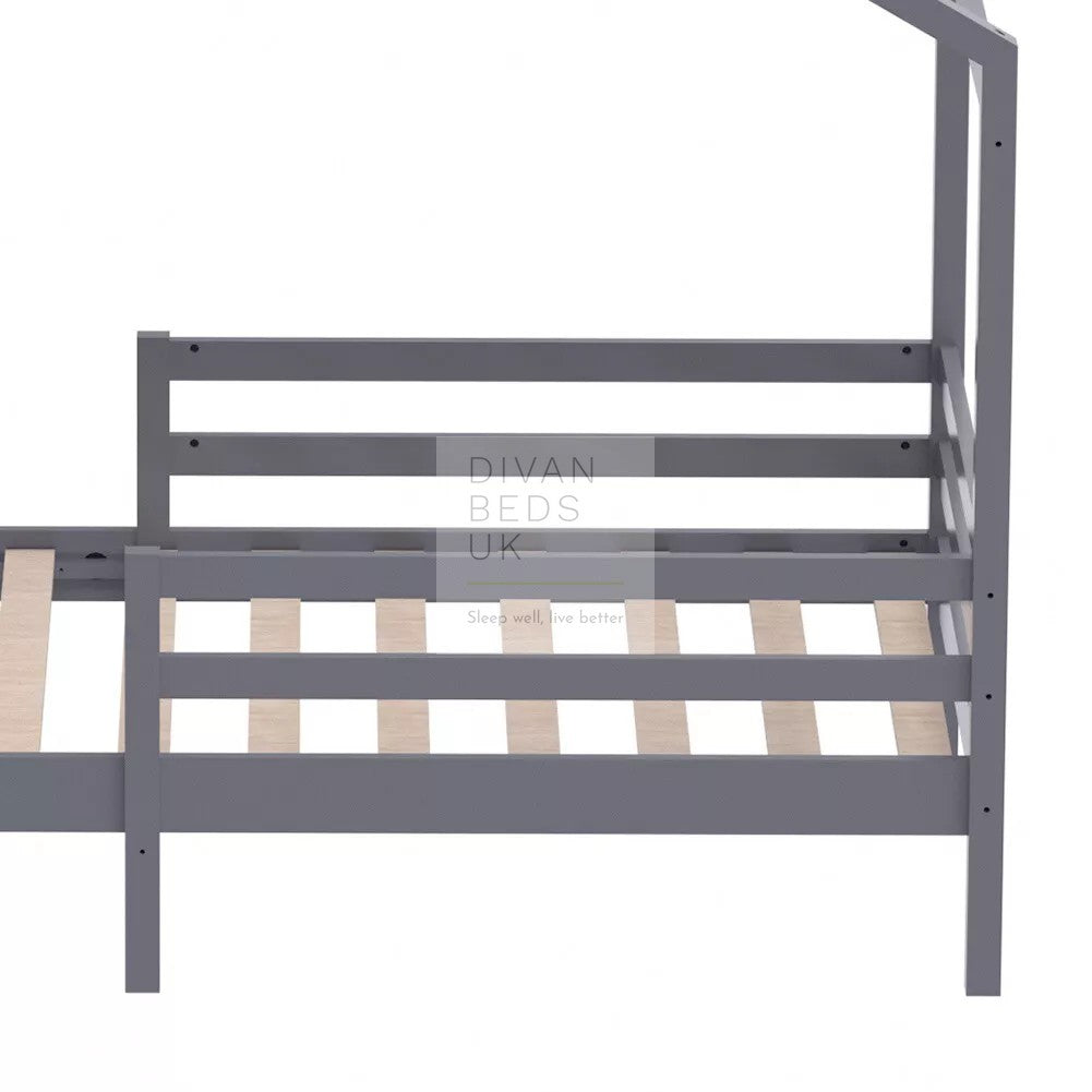 Pamina Grey Treehouse 3ft Single Bed Wooden with Blackboard & Canopy Kids Sleeper Pine House Low Childs