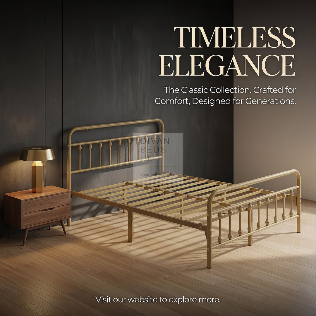 Victorian Antique Gold Metal Hospital Vintage Style Bed Frame