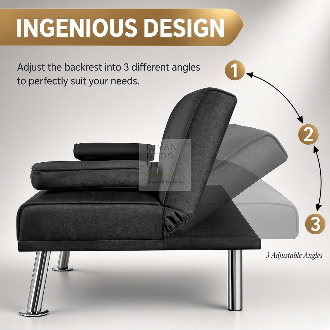 Francesca Black Cotton Sofa Bed with Cup Holders