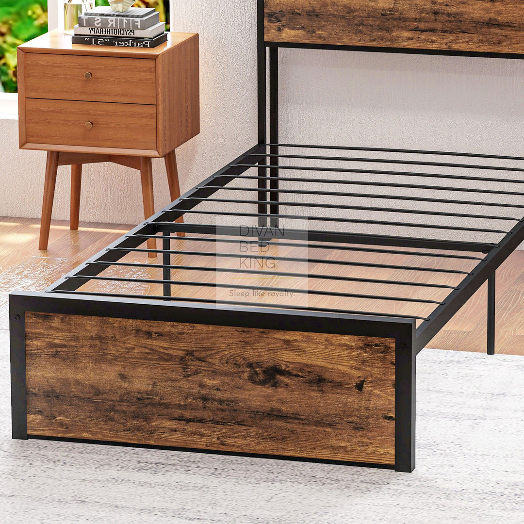 Henry Kids Metal Divan Bed with Headboard Storage, Shelves & Optional Drawers