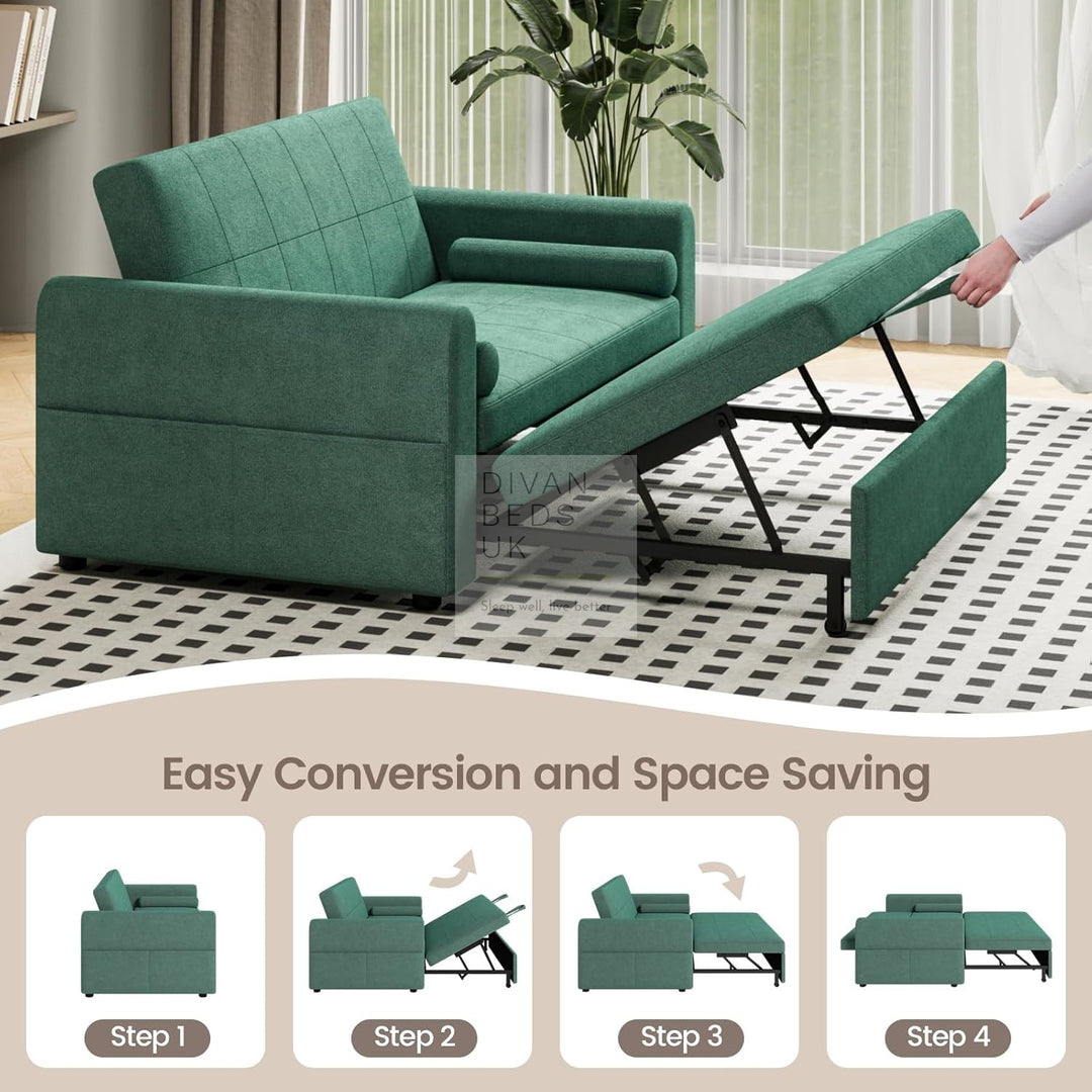 Kimora Green Linen Smart Daybed Sofa Bed with USB & Type C Charging and Matching Pillows