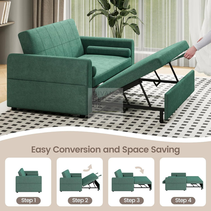 Kimora Green Linen Smart Daybed Sofa Bed with USB & Type C Charging and Matching Pillows