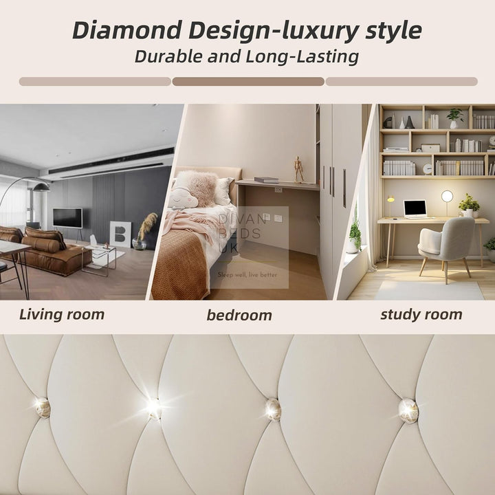 Taranto Beige Velvet Diamante Crystal Smart Daybed Sofa Bed Couch with Trundle, Charging Station, USB & Type C Ports