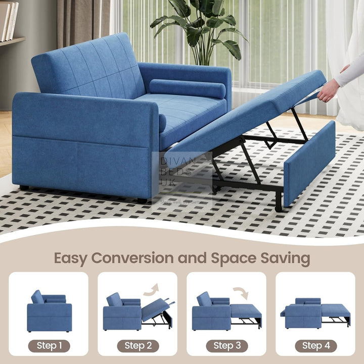 Kimora Blue Linen Smart Daybed Sofa Bed with USB & Type C Charging and Matching Pillows