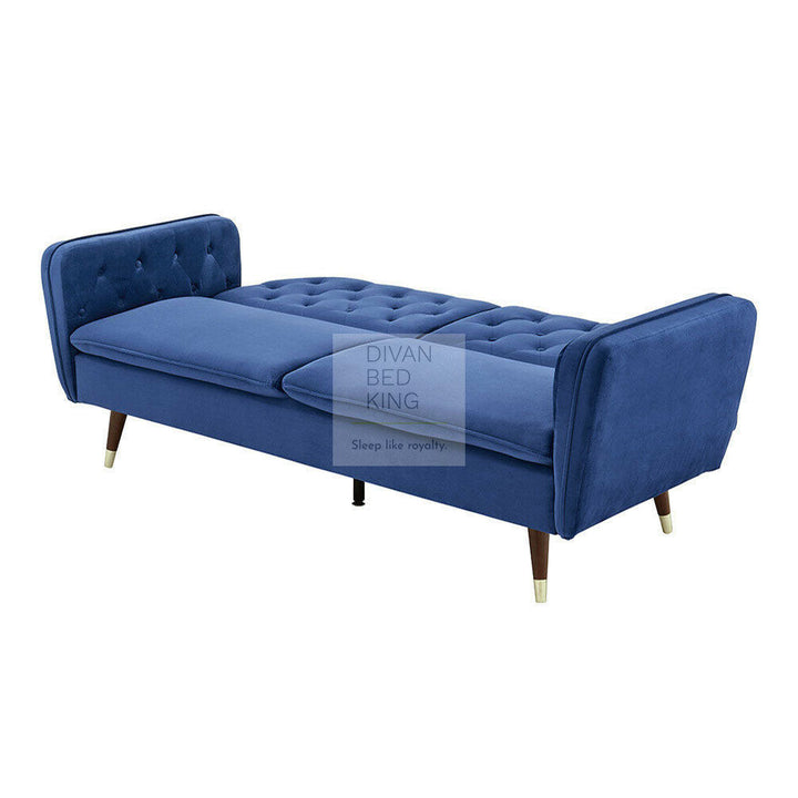 Regine Blue Plush Velvet 3 Seater Sofa Bed