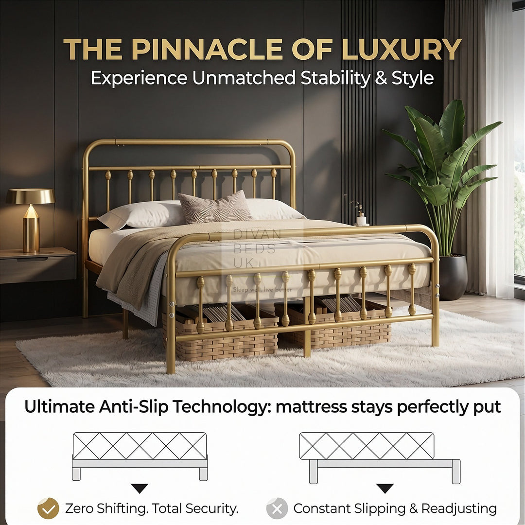 Victorian Antique Gold Metal Hospital Vintage Style Bed Frame