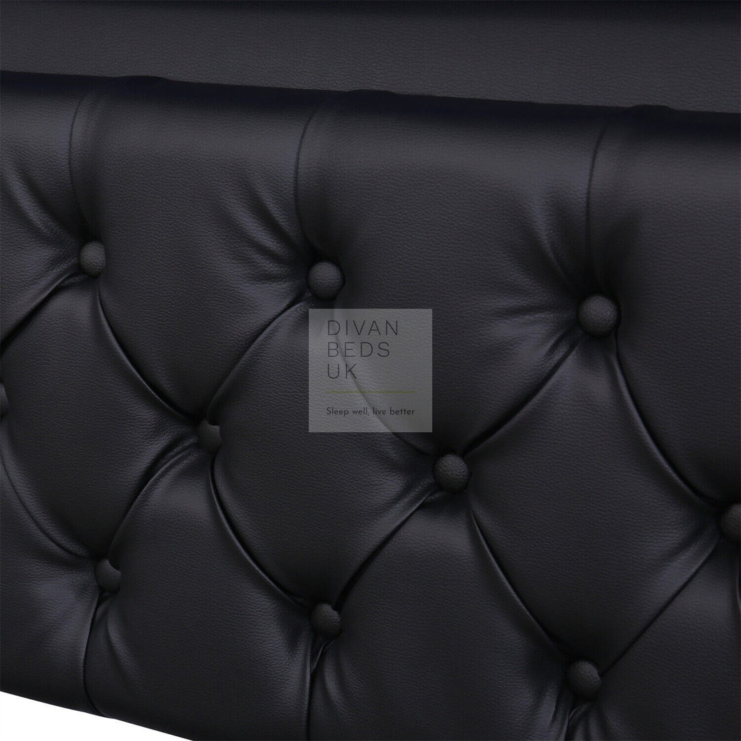 Santiago LED Black Leather Ottoman Storage Bed