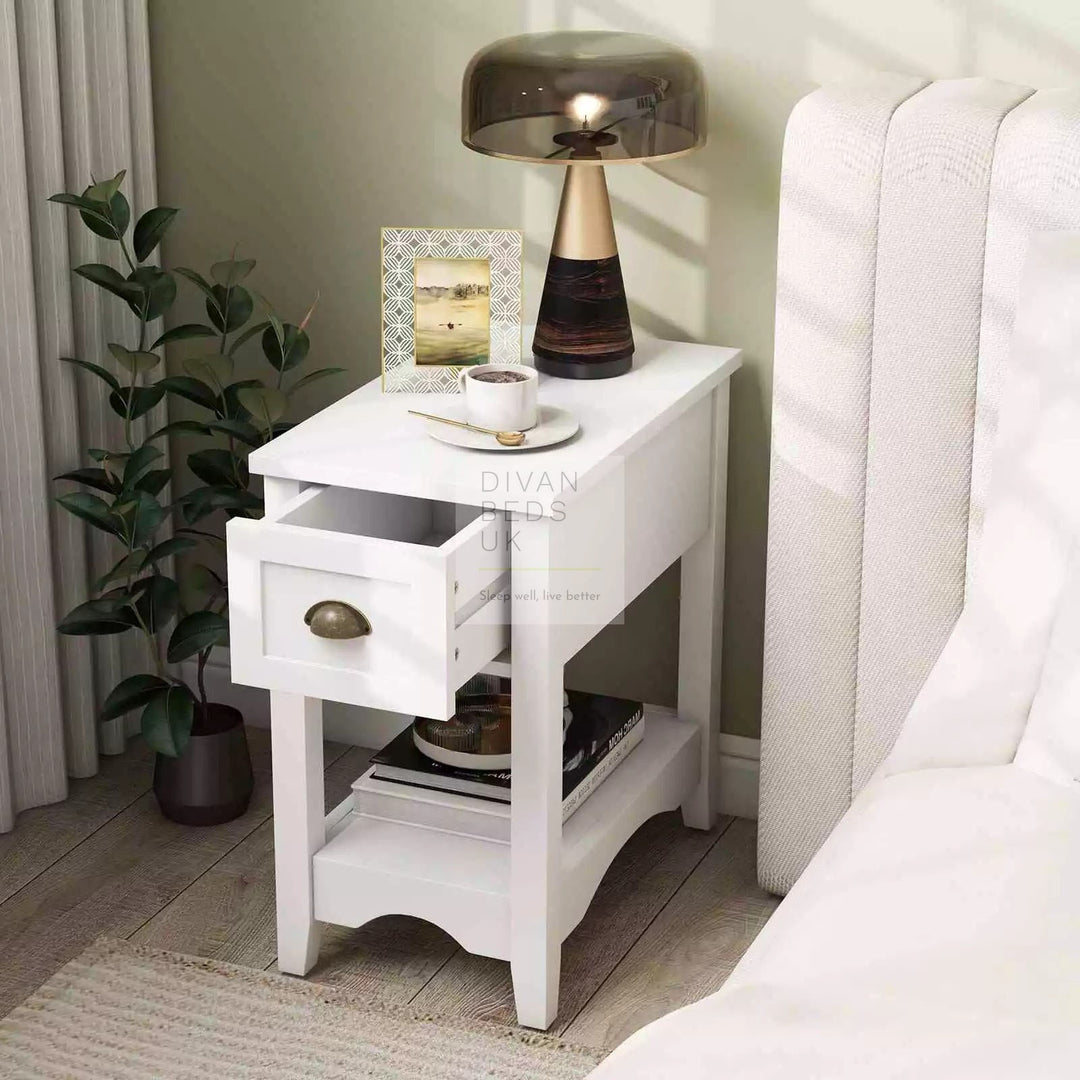 Reginald White 1 Drawer Compact Bedside Table with Shelf